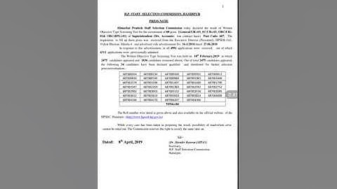 HPSSC ANNOUNCED RESULT OF SCREENING TEST-POST CODE -687