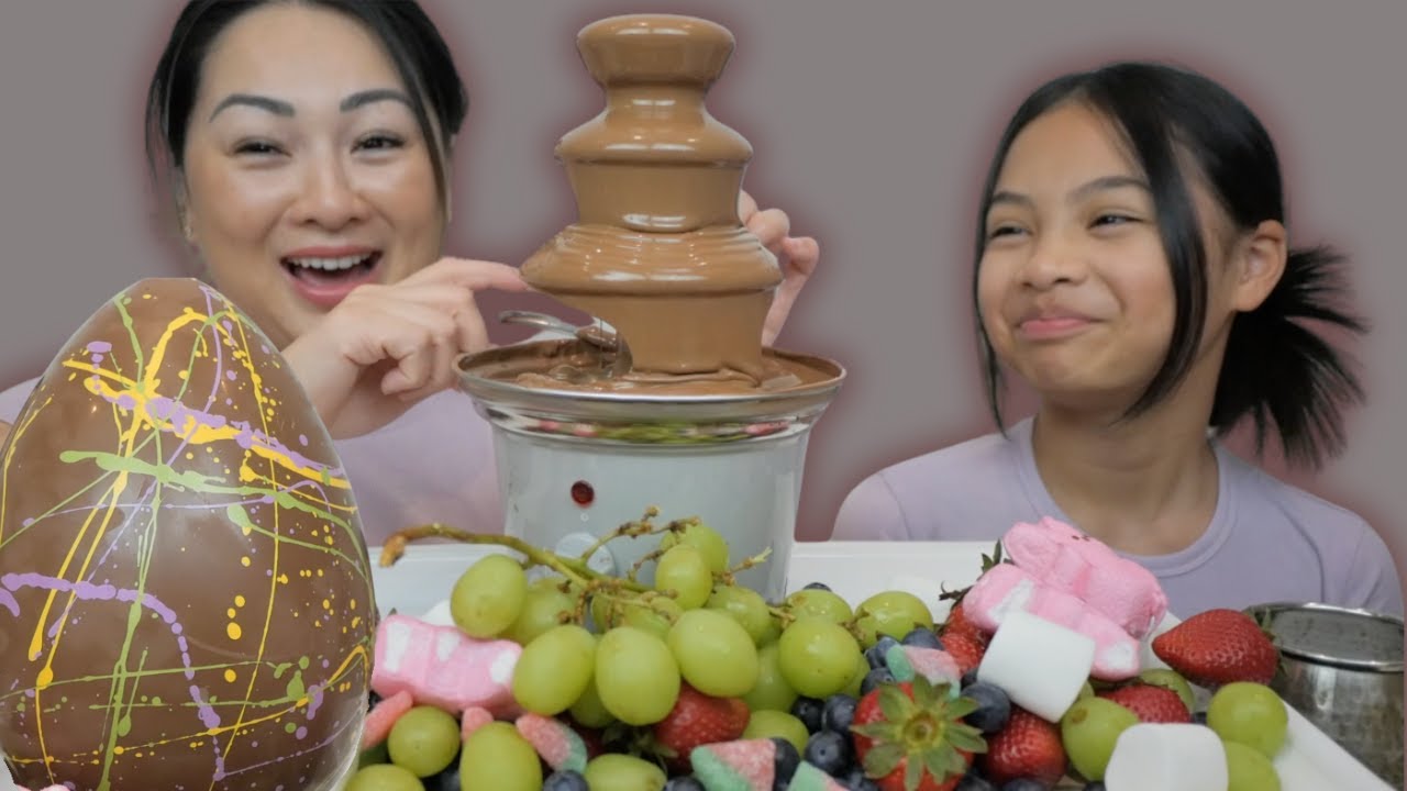 GIANT Chocolate Egg Fondue with Fresh Fruits | Sissi&Emma