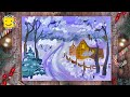 Как нарисовать зимний пейзаж с домиками - уроки рисования, рисуем дома поэтапно