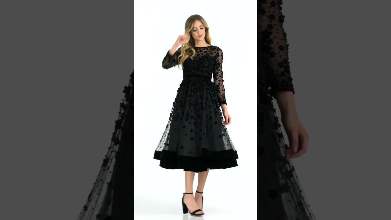 Mac Duggal Evening - 67007D Sheer Long Sleeve Modest Prom A-Line Dress   Couture Candy