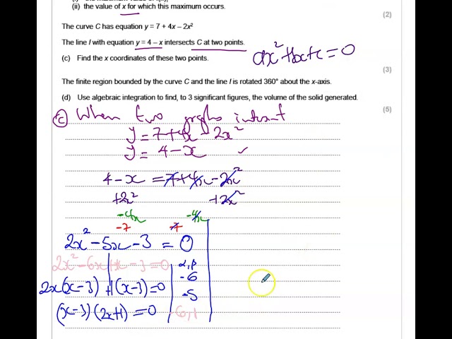 Finding the Coordinates of the Points of Intersection Between Two Graphs -Linear & Quadratic 2of3