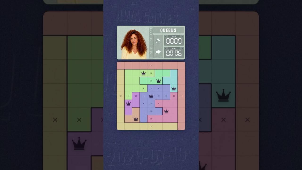 LinkedIn Queens #809 solved board for July 18, 2026, 9x9 grid