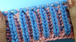 Лучшие узоры вязания Двухцветная английская резинка   Узор вязания спицами 23