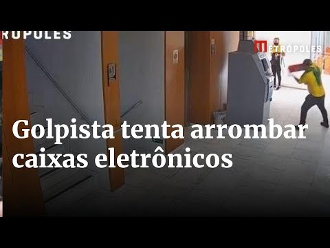 8/1: golpista tenta arrombar caixas eletrônicos e depois quebra câmera