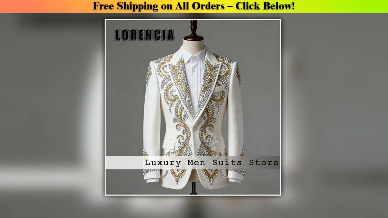 Sparkling Diamond Suits for Male 2 Pieces Crystal Tuxedo Set Wedding Party Blazer Men Prom