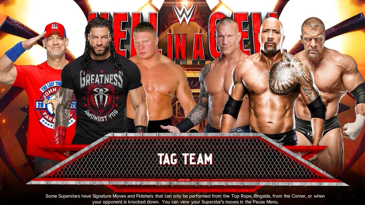 Roman Reigns John Cena & Brock Lesnar vs. The Rock Randy Orton & Triple
