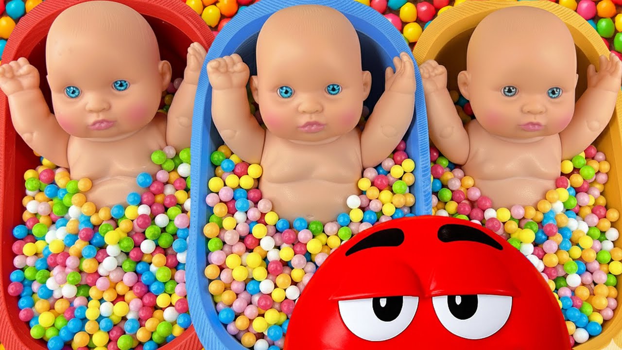 Full of 3 Rainbow BathTubs Candy with M&M's & Magic Slime Cutting Video