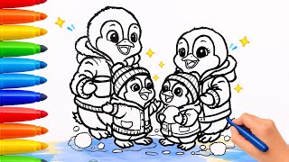 Draw and Color a Penguin Family | Easy Drawing for Kids