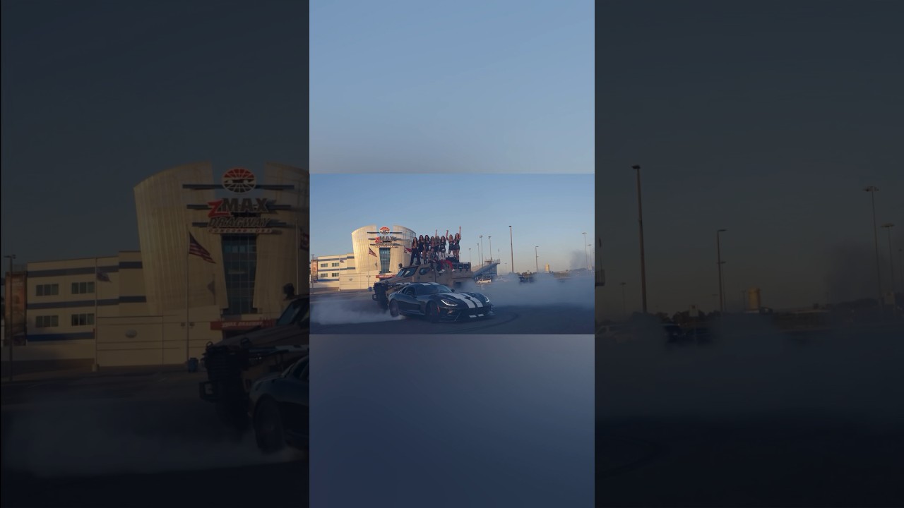 Drifting a Dodge Viper around a Tank. 