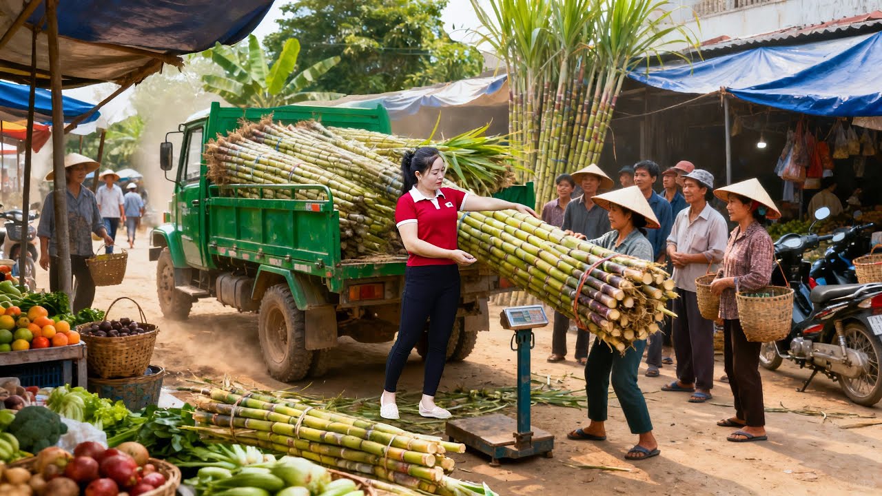 Harvesting 2 Tons of Sugarcane and Transporting by Truck to Sell at Juice Shops | Tieu Hue Daily