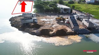 Amazing Road Construction Best Wheel Loader Bulldozer And Dump Truck Moving Stone To Deep Lake!