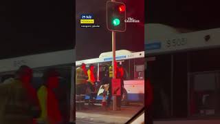 Airborne car crashes into side of bus