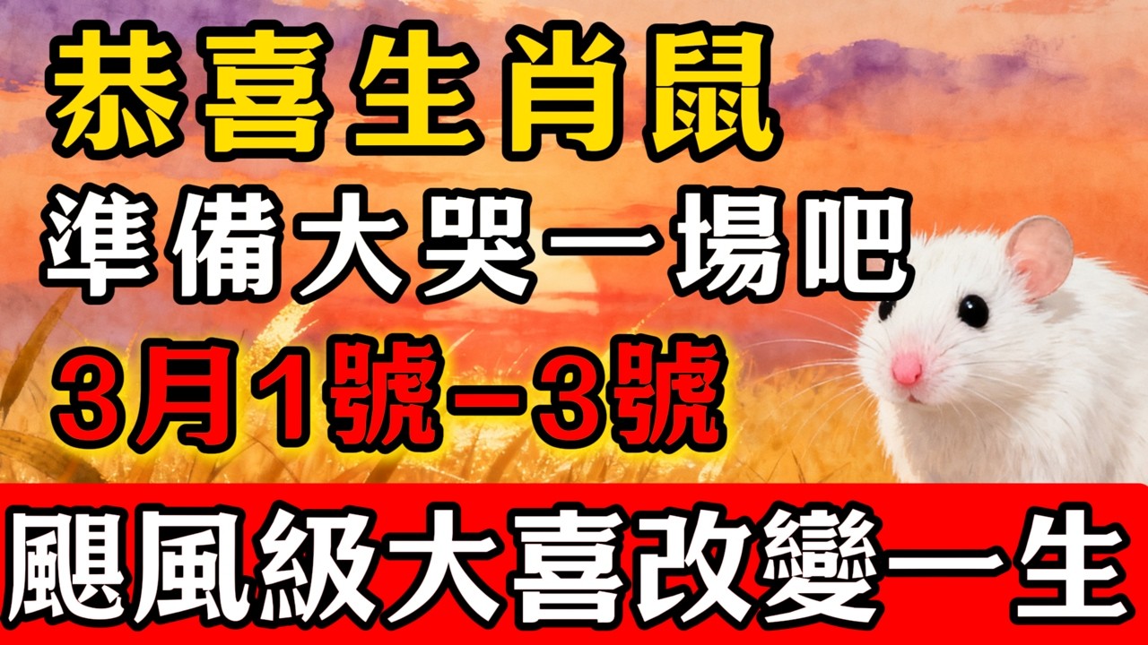 生肖鼠準備大哭一場吧！3月1號-3號，颶風級大喜或將改變你的一生！#生肖心境#屬相運勢#生肖#家運#生肖運勢的那些事#先知#風水變化#提升運勢