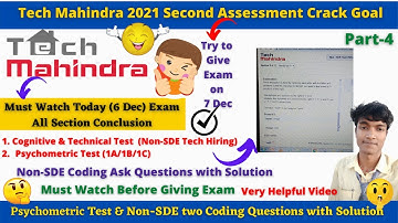 Part-4:Tech Mahindra 2021 2nd Assessment-Non-SDE Tech Hiring Two Coding Soln & All Section Que-Soln🤫
