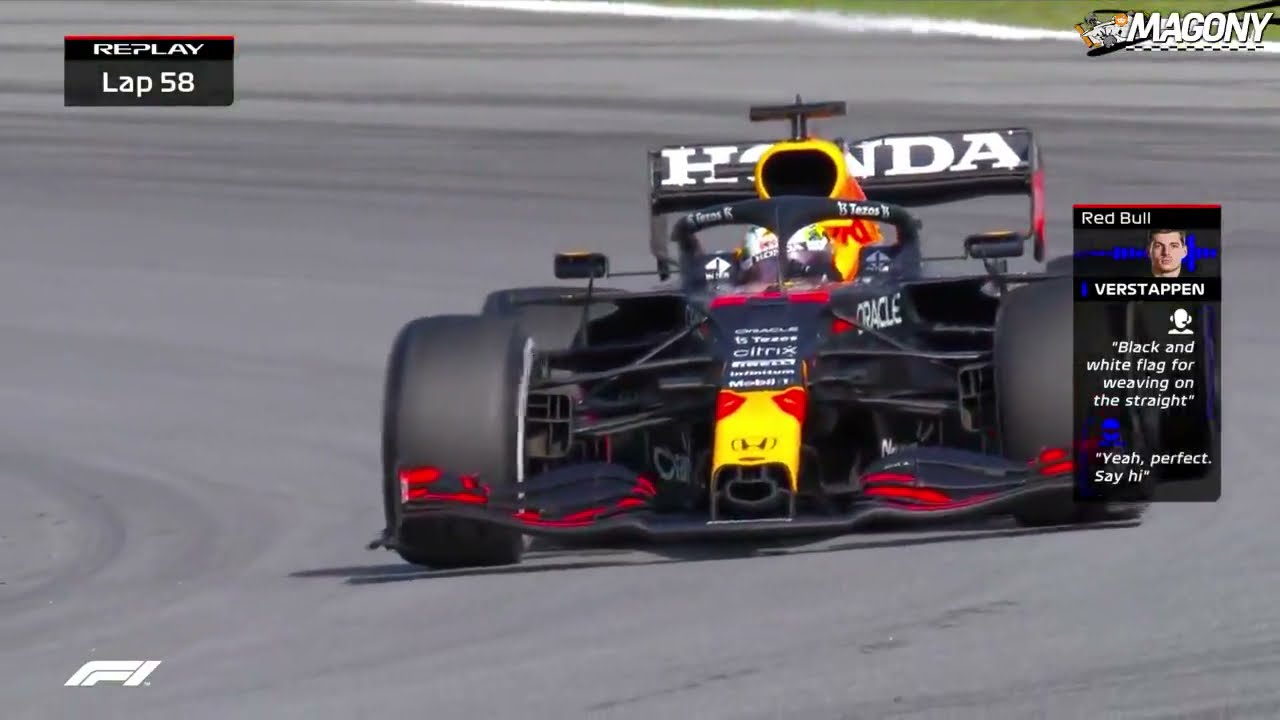 Max Verstappen reaction to BlackWhite flag "Yeah, perfect. Say hi!" YouTube