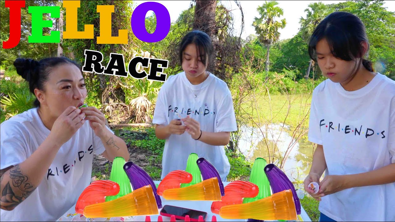 JELLO RACE *NEW WAY TO OPEN P. POO JELLO แข่งกันกินปีโป้ | SASVlogs