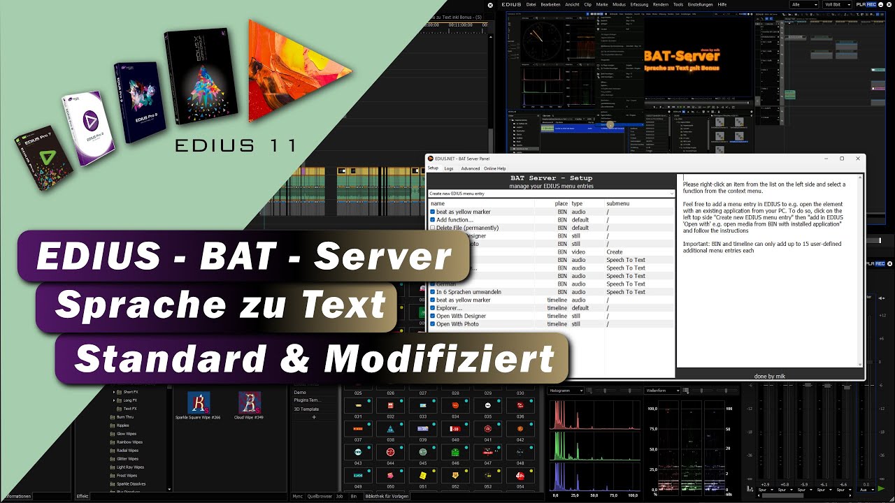 EDIUS - BAT Server - Sprache zu Text mit Standard und mit modifiziertem Skript für mehrere Sprachen.
