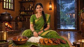 Sudden Heavy Rain on a Hot Day🌧️ | 1990s Indian Village🌿Traditional Fish Curry | Ghibli Style - ASMR screenshot 2