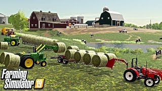 ROUND BALED THE GRASS FIELD | TONS OF BALES (ROLEPLAY) FARMING SIMULATOR 19