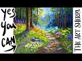 Floral Summer Forest path 🌟🎨 How to paint acrylics for beginners: Paint Night at Home