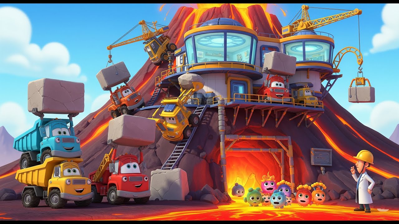 Construction Trucks Build Volcano Research Station! 🌋 | Adventure Diggers STEM Learning for Kids