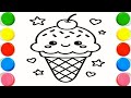 Rainbow 🌈 ice cream How to Draw a Cute Ice Cream Cone – Easy Step by Step Drawing for Kids