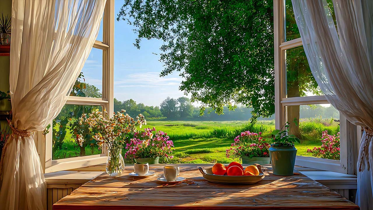 Late Spring Window View Spring Window Garden View 🌷 Light Wind & Birds for Relaxing Study Time ...
