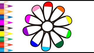 Flowers drawing and coloring | How to drawing rainbow flowers | rainbow drawing ideas