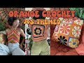 Orange crochet  70s themed  vest halter top pillow cover