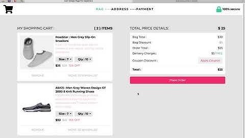 RESPONSIVE CART PAGE DESIGN FOR E-COMMERCE WEBSITE FOR BEGINNERS USING HTML5 , CSS , J QUERY