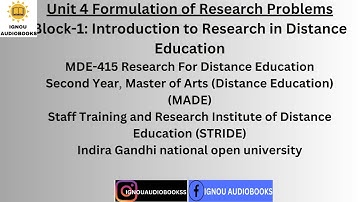 Unit 4 Formulation of Research Problems Block1 MDE415 MADE STRIDE #ignou #research #ignouuniversity