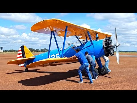Airplane Boeing Stearman Biplane Take Off Video | Airplanes Videos