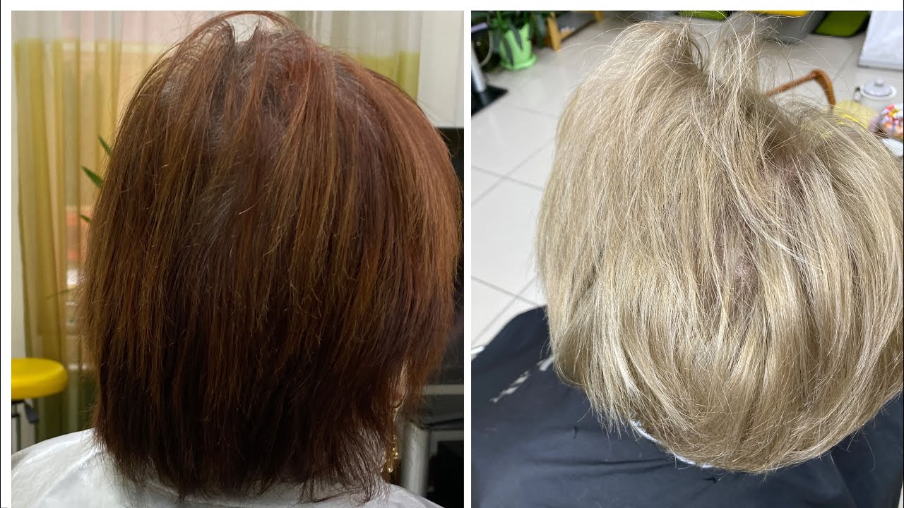 Из красно-коричневого в светлый русый блонд. Удаление красного цвета волос и последующее тонирование