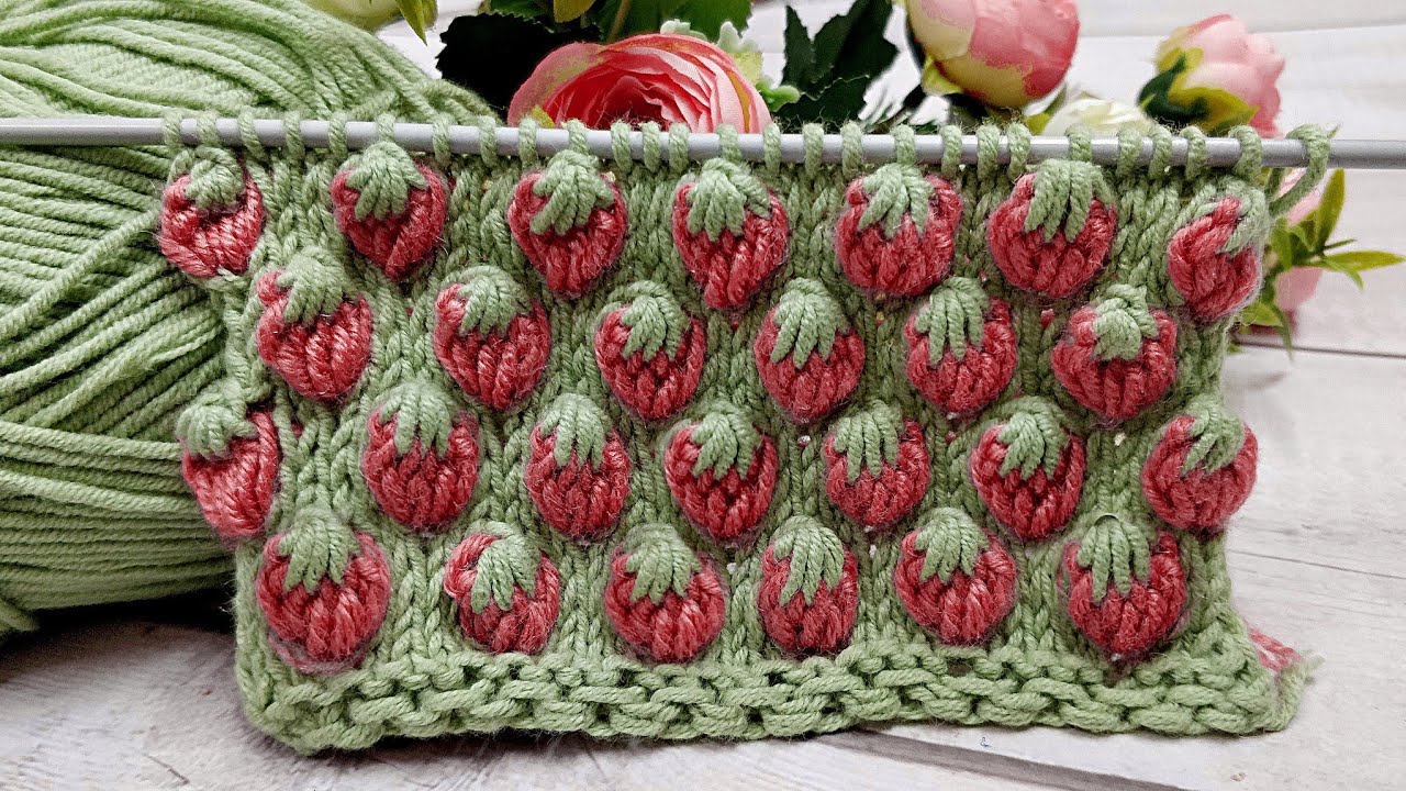 अब स्ट्रॉबेरी 🍓 बुनाई, Strawberry Stitch Knitting Pattern for All Projects