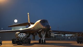 B-1 Bombers Nighttime Ordnance Load And Takeoff