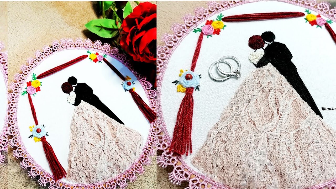 Embroidery Hoop Art || Bride and groom design تطريز يدوي للمبتدئين/طارة زفاف عريس وعروسة