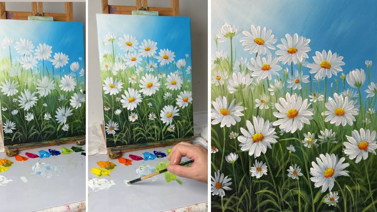 How to Paint Daisies in a Sunny Field | Acrylic Painting Tutorial - YouTube
