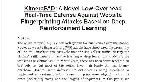 KimeraPAD  A Novel Low Overhead Real Time Defense Against Website Fingerprinting Attacks Based on De