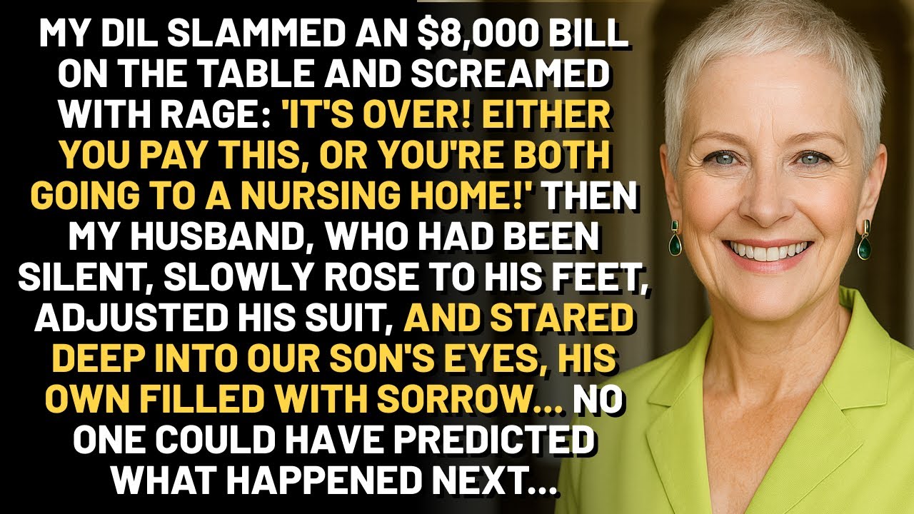 The $8,000 bill slammed on my table wasn't just a lie—it was the final piece in a plan my daughter-in-law had built to steal our home and our freedom. And when my husband pulled out that worn...
