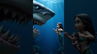 Mermaid mama protects her baby from the great white shark