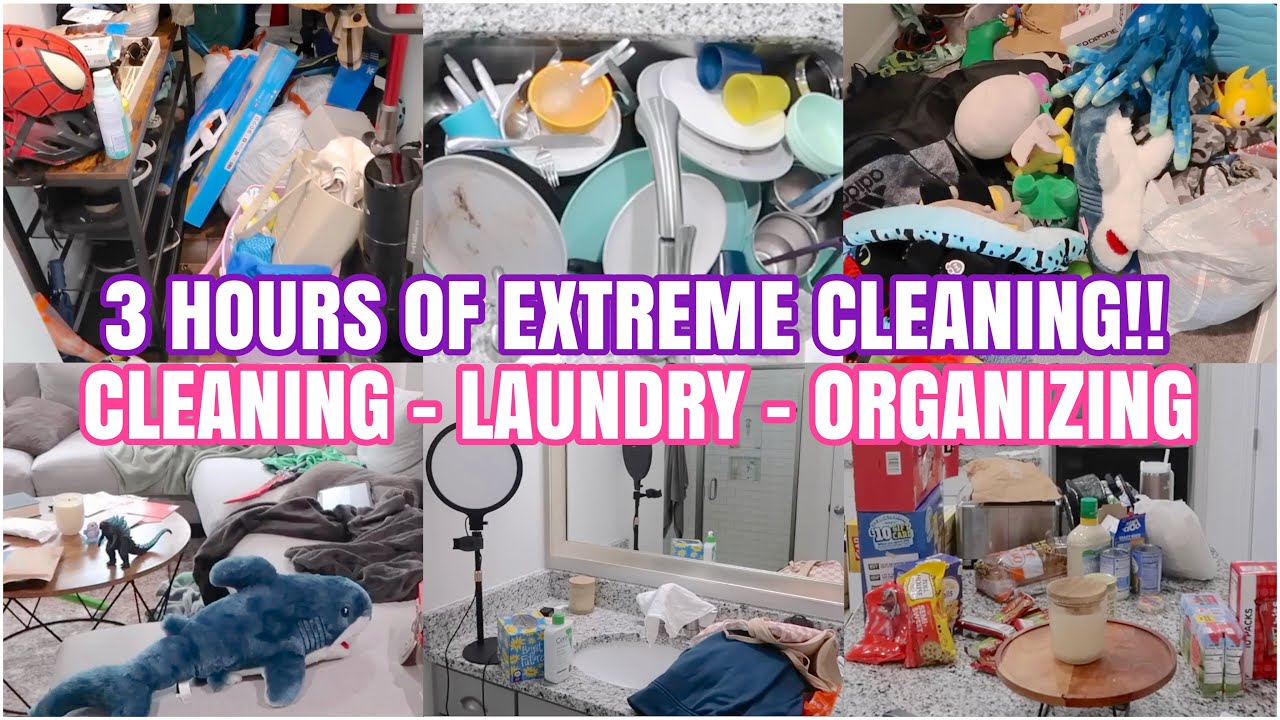 NEW!! EXTREME 3 HOUR CLEANING MARATHON | LAUNDRY, DEEP CLEAN, ORGANIZE | SPEED CLEANING MOTIVATION