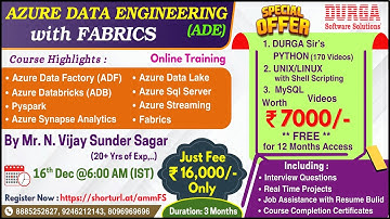 AZURE DATA ENGINEERING with FABRICS Online Training @ DURGASOFT