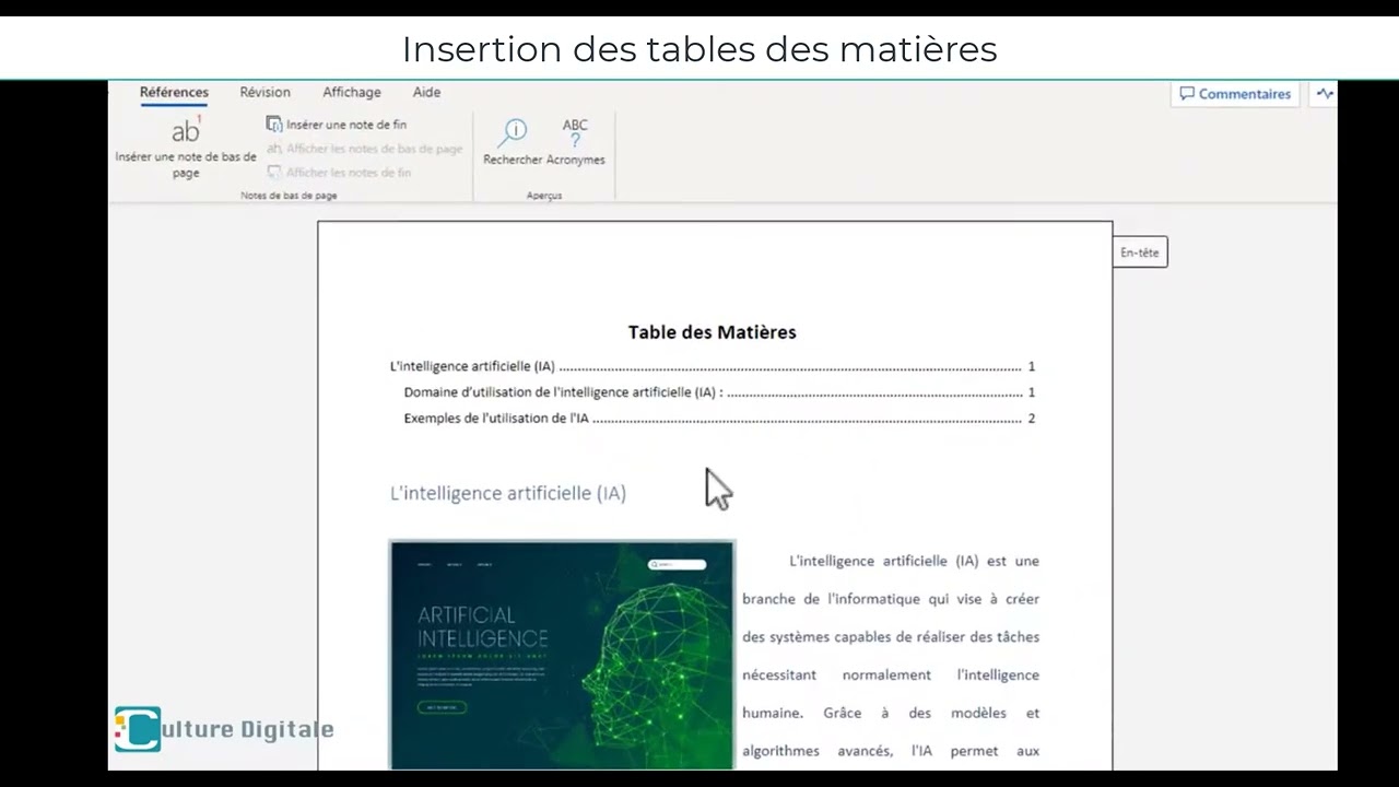 MS Word Tables des matières automatique