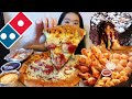 Domino's EXTRA CREAMY Alfredo Chicken Pizza & Chocolate Peanut Butter Lava Cake! Mukbang ASMR