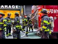 **EARLY ARRIVAL!** Double Parked Cars Block FDNY Response to FIRE on Scaffolding - Heavy Q & AIRHORN