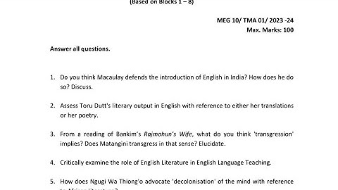 IGNOU meg 10 solved assignment 2023-2024 English studies in India