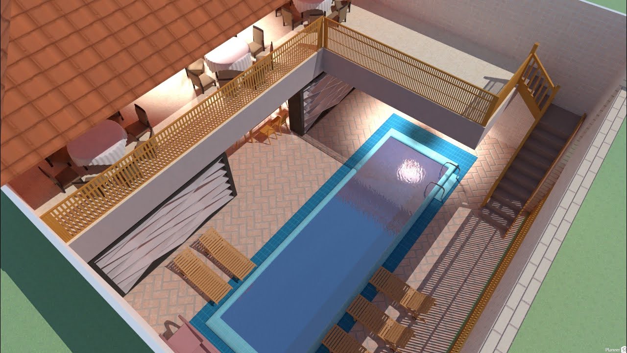 Planta 3D, Salão de festa com piscina. - YouTube