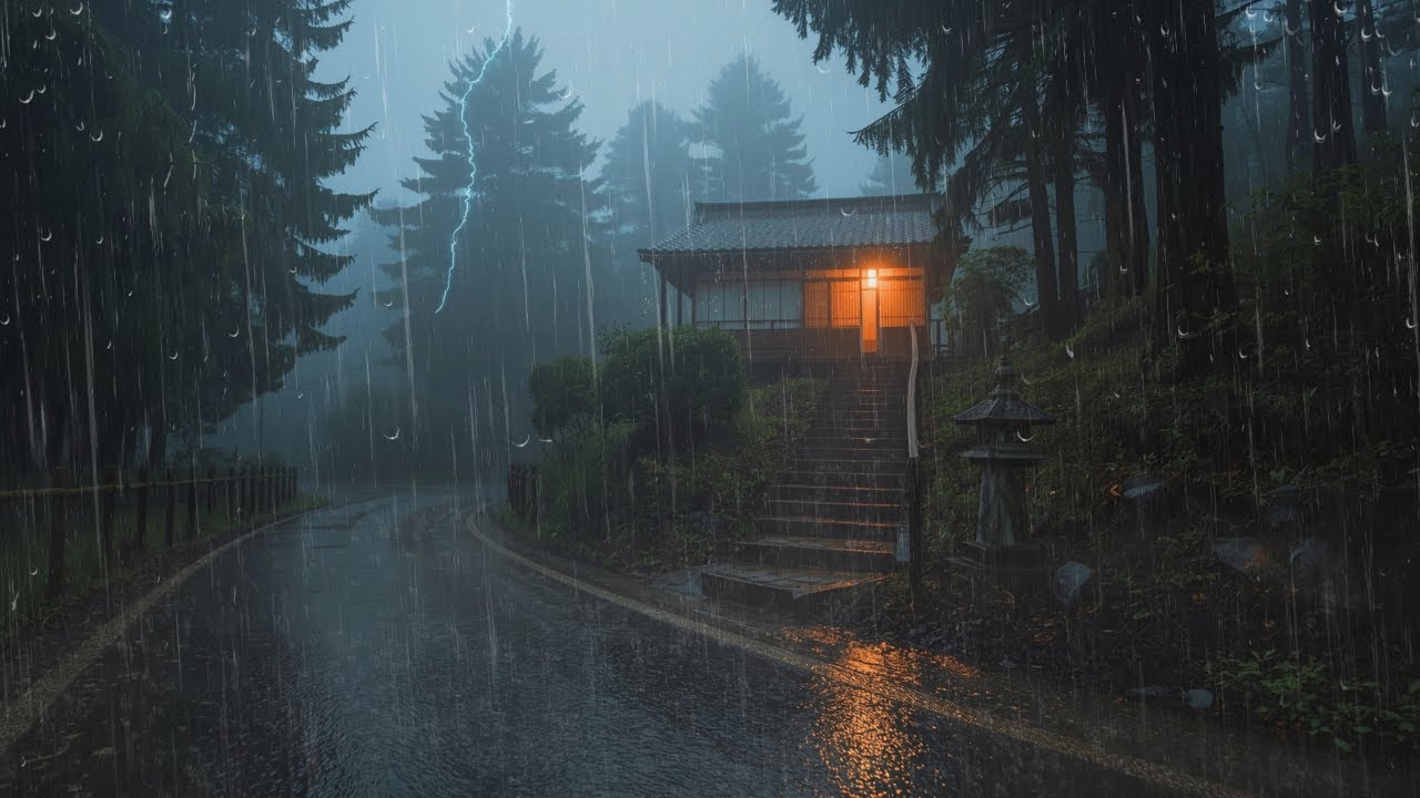 Cozy Rainstorm in Japan for Study and Sleep 24/7 | Thunder & Heavy Rain Sounds