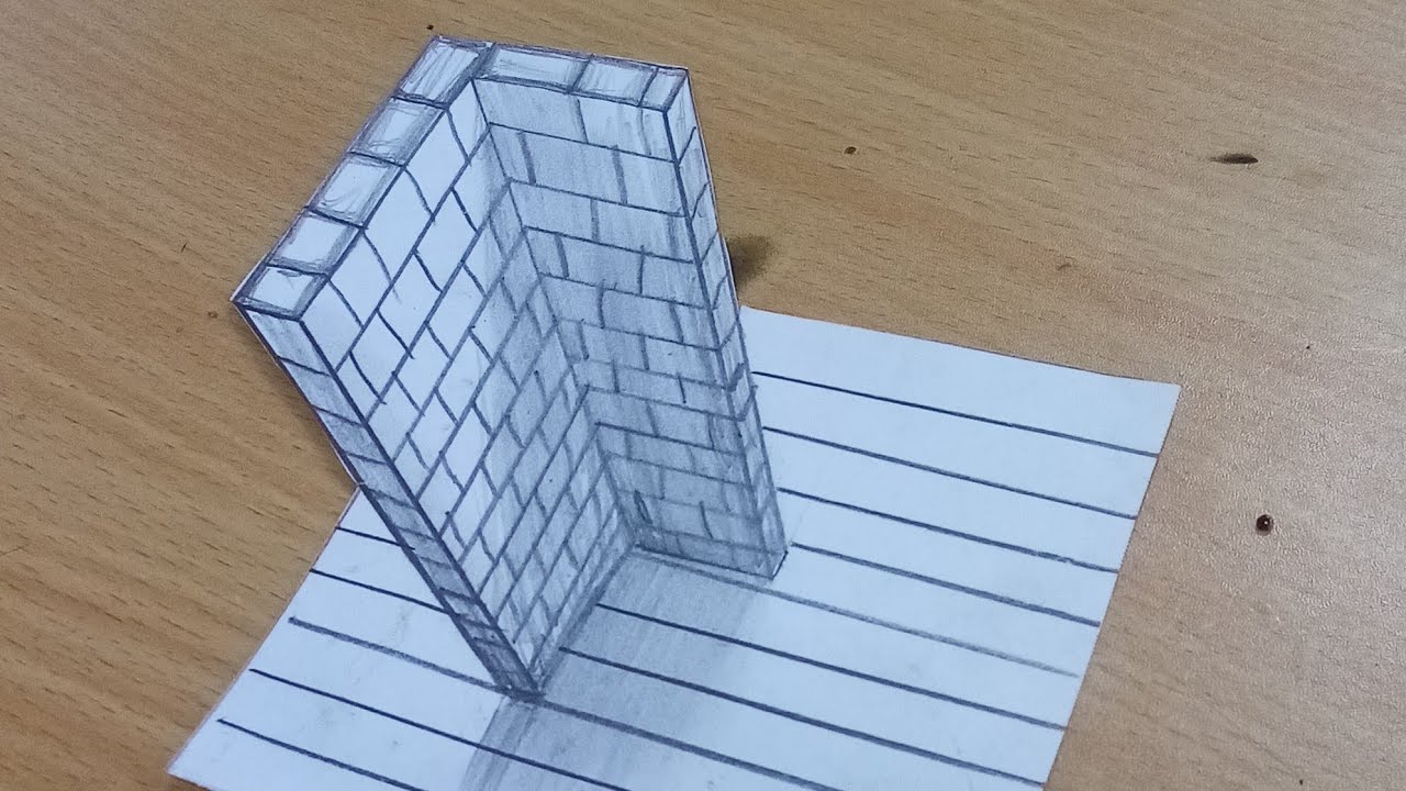 How to draw bricks wall on line papers. 3d wall drawing. - YouTube