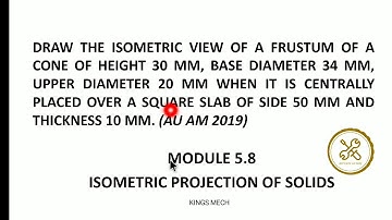 Isometric projection of frustum of cone placed over a square slab in Tamil